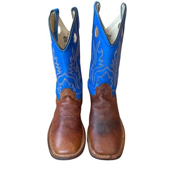 Old West BSY 1840 Cowboy Boots Brown Toe/Heel with Blue Shafts Size 6/7. - Picture 2 of 7